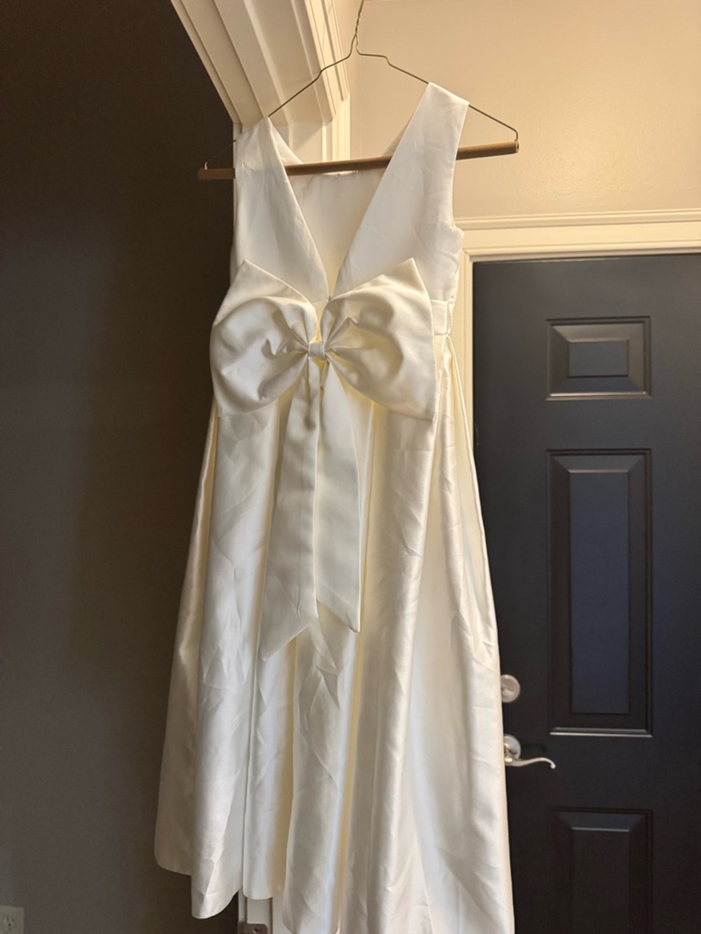 Ivory Satin Bow Midi Dress